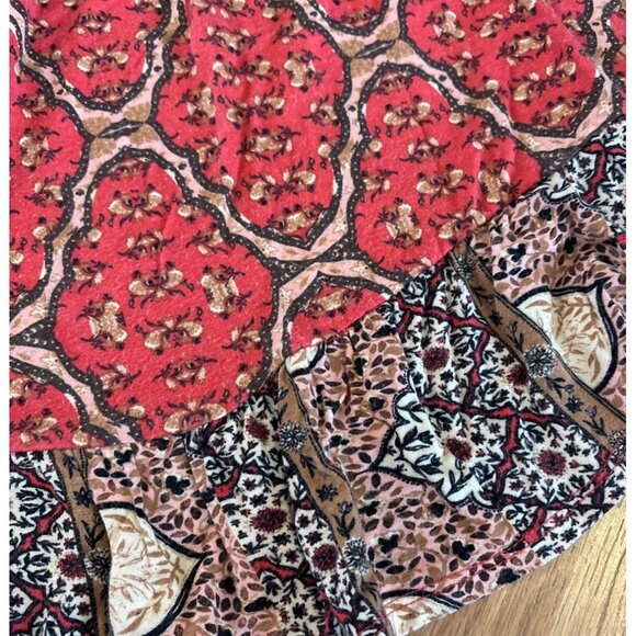 Style & Co Blouse Small Petite Bohemian Floral Bell Sleeve Red Gray Ruffled Boho - Picture 2 of 7